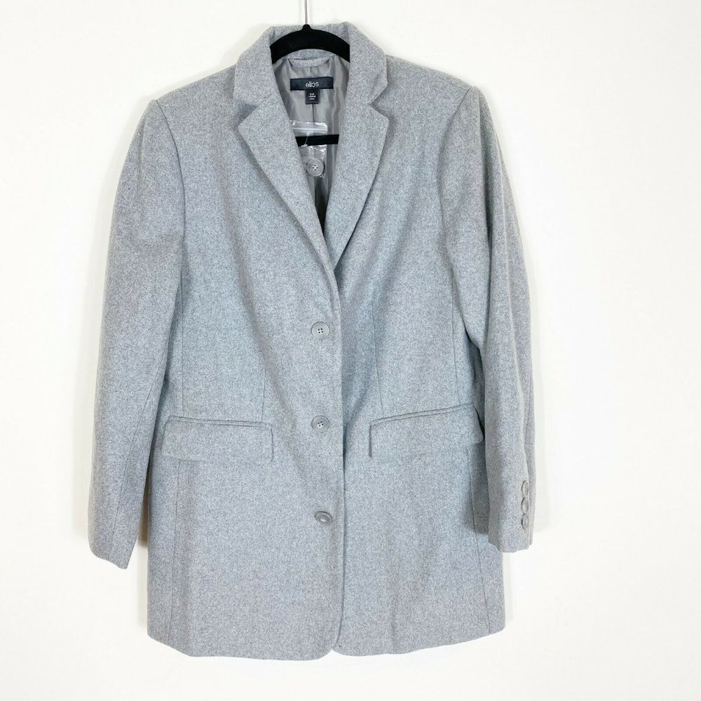 Ellos Long Wool Blend Blazer Coat Jacket Gray‎ Wome